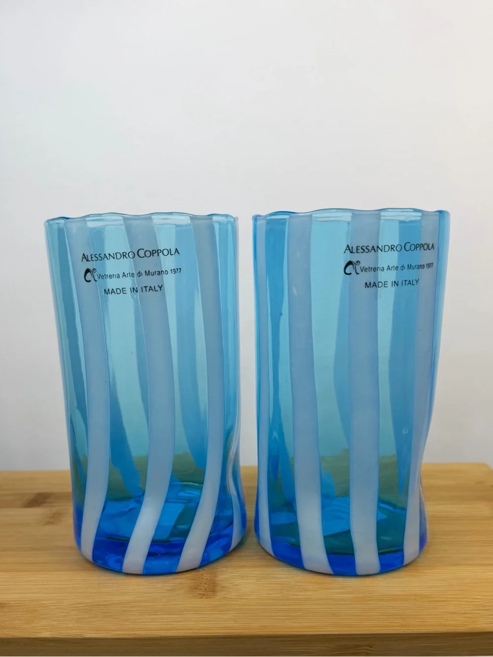 Alessandro Coppola Arte di Murano Italy Blue Glass Tumblers Set of 2 NWT